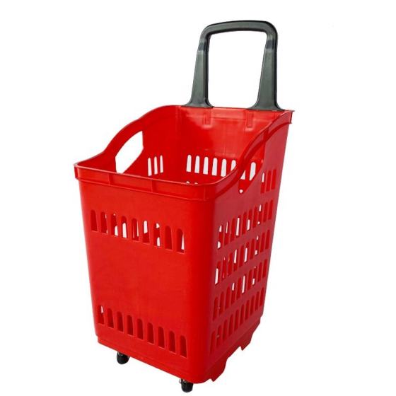 60L Durable Eco-friendly Supermarket Plastic Shopping Basket With Wheels