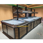 Customized Double-Sided Metallic Supermarket Vegetable and Fruit Display Shelves with Baskets and End Racks