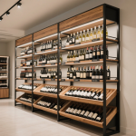 Industrial Style Cold Rolled Steel Multi-Tier Freestanding Wine Display Stand Single-Sided Design Customized Color Shelves