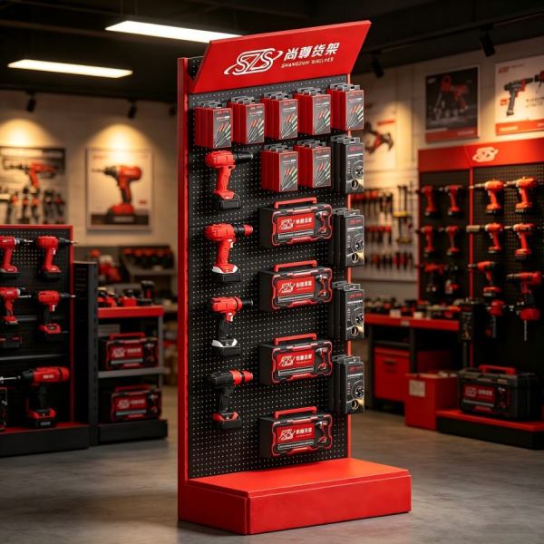 Retail Store Hardware Display Racks Shelf with 50 Pcs Hooks and Shelves Display with logo and Artwork Provide Rendering Effects